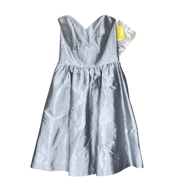 New Alfred Sung Strapless Pleated Cocktail Bridesmaid Dress Silver Gray Size 4 - Picture 1 of 7